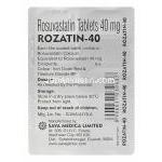 Rozatin-40　ロザチン、ジェネリッククレストール、ロスバスタチン40mg　包装裏情報
